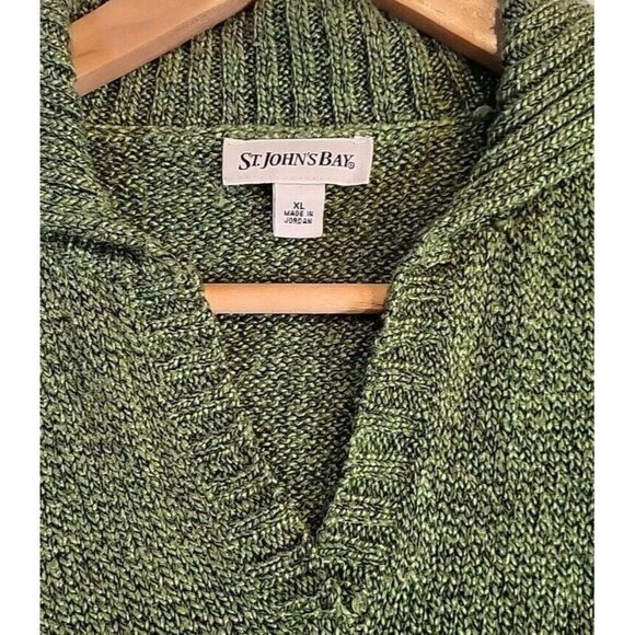 ST‎ JOHNS BAY XL Womens Sweater Forest Green Knit Long Sleeve V Neck Collared - Picture 2 of 8